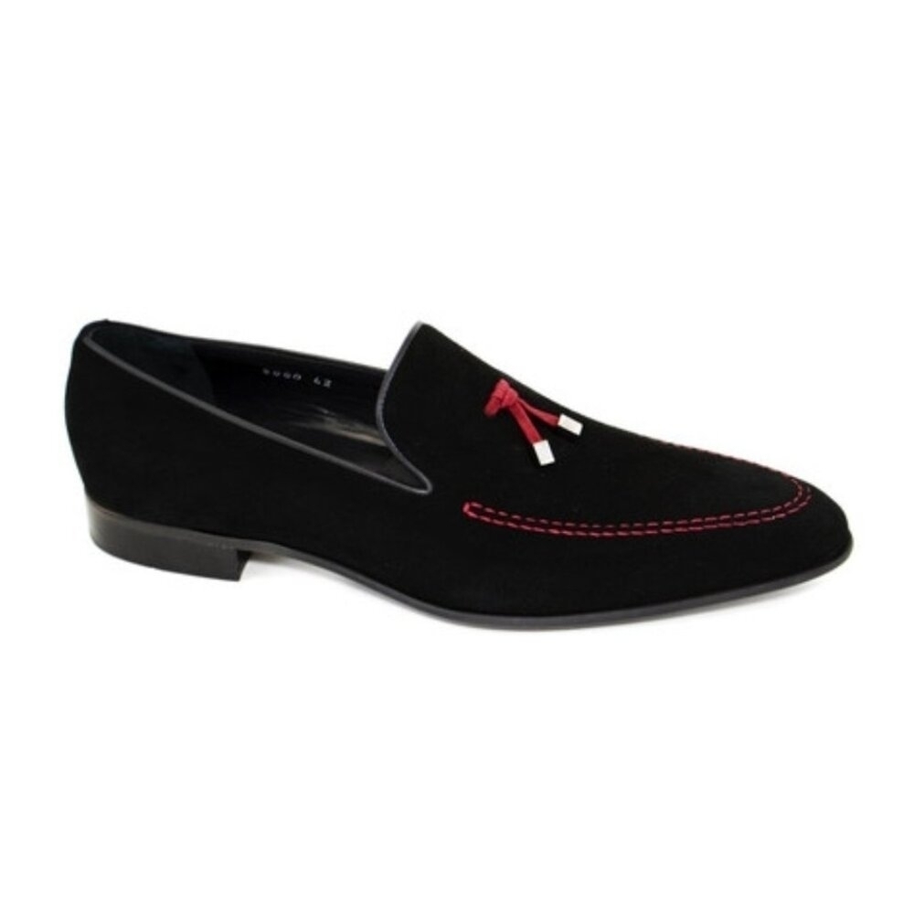 Corrente Pelle line Suede Tassel Loafer   Black + Red Size EU 45